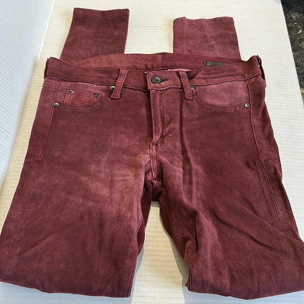 Rag & Bone Burgundy Suede Skinny Jeans